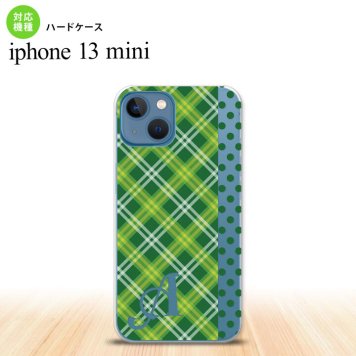 iPhone13mini iPhone13 mini ケース ハードケース タータン ドット 緑 +アルファベット  nk-i13m-1533i