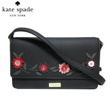 ケイト・スペード アウトレット kate spade ショルダーバッグ WKRU4989-006 connie / laurel way emb レザー フラワー アップリケ 斜め掛け ストラップ付き ポシェット blackmulti(006):ブラック×マルチカラー【RCP】【楽天カード分割】【レディース】