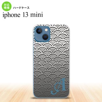 iPhone13mini iPhone13 mini ケース ハードケース 青海波 グレー +アルファベット  nk-i13m-1716i