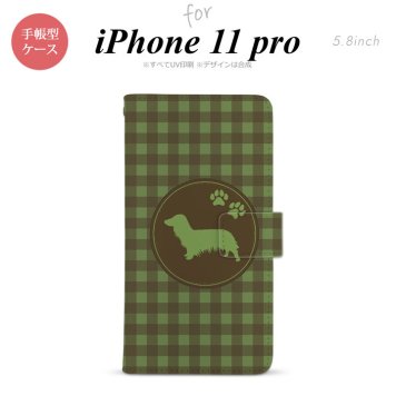 iPhone11Pro iPhone11 Pro 手帳型スマホケース カバー 犬 ダックスフンド ロング 緑  nk-004s-i11p-dr814