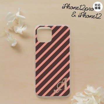 iPhone12/iPhone12pro iPhone12 / iPhone12pro スマホケース ソフトケース ストライプ 茶 ピンク +アルファベット メンズ レディース nk-i12-tp714i