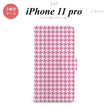 iPhone11Pro iPhone11 Pro 手帳型スマホケース カバー 千鳥 格子 小 ピンク白  nk-004s-i11p-dr902