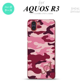 SH-04L SHV44 R3 AQUOS R3 スマホケース カバー ウッドランド 迷彩 B ピンク +アルファベット nk-r3-1148i