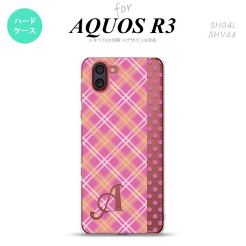 SH-04L SHV44 R3 AQUOS R3 スマホケース カバー タータン ドット ピンク +アルファベット nk-r3-1532i