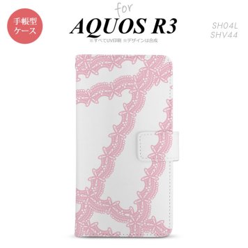 SH-04L/SHV44 AQUOS R3 手帳型スマホケース カバー レース ピンク  nk-004s-r3-dr1099