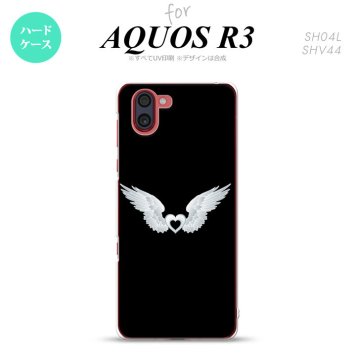 SH-04L SHV44 R3 AQUOS R3 スマホケース カバー 白翼 ハート 黒 グレー nk-r3-474