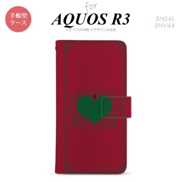 SH-04L/SHV44 AQUOS R3 手帳型スマホケース カバー ハート 飾り 赤 緑  nk-004s-r3-dr615
