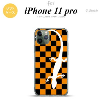 iPhone11Pro iPhone11 Pro スマホケース ソフトケース トカゲ 市松 オレンジ メンズ レディース nk-i11p-tp862