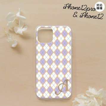 iPhone12/iPhone12pro iPhone12 / iPhone12pro スマホケース ソフトケース アーガイル 紫 青 +アルファベット メンズ レディース nk-i12-tp1409i
