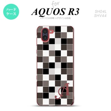 SH-04L SHV44 R3 AQUOS R3 スマホケース カバー スクエア モザイク グレー +アルファベット nk-r3-1016i