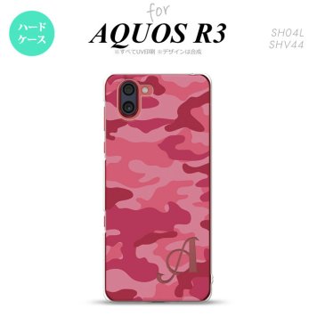 SH-04L SHV44 R3 AQUOS R3 スマホケース カバー ウッドランド 迷彩 A ピンク +アルファベット nk-r3-1147i