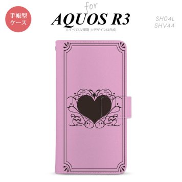 SH-04L/SHV44 AQUOS R3 手帳型スマホケース カバー ハート 飾り ピンク  nk-004s-r3-dr612