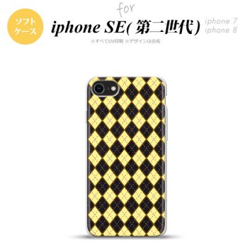 iPhoneSE 2 第二世代 iPhone8&iPhone7 共用 スマホケース 背面カバー ソフトケース アーガイル クリア 黄 おしゃれ かわいい かっこいい メンズ レディース nk-ise2-tp1406