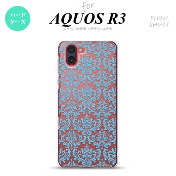 SH-04L SHV44 R3 AQUOS R3 スマホケース カバー ダマスク B クリア 水色 nk-r3-1027