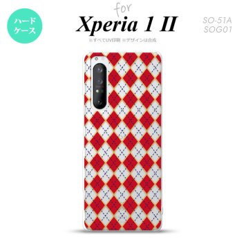 Xperia 1 II 5G スマホケース 背面カバー ストラップホール有り ハードケース アーガイル クリア 赤 ストラップホール おしゃれ かわいい かっこいい メンズ レディース nk-xp12-1404