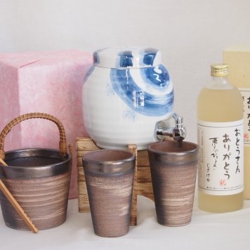 贈り物セット 国産有田焼 手猫刷毛渦焼酎サーバー1500cc木代付セット(14.5×15.5cm 1.1キロ)5