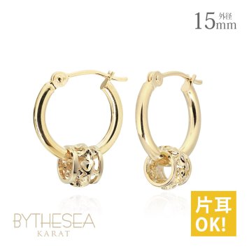ハワイアンジュエリー フープピアス ピアス イエローゴールド ピアス 外径15mm クロッシングピアス プルメリア 透かし バレル 樽 ゴールド 揺れる 片耳(1個)購入可 K14 14K 20G ゲージ 彼女 妻 女性 レディース プレゼント ハロウィン 【品番：GE221】