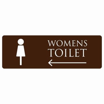 トイレ 案内 シール WOMENS ブラウン ホワイト 左 矢印 長方形 方向案内 進路ドア 防水 屋内 屋外 サインステッカー ピクトサイン トイレマーク表示 案内 注意 施設 御手洗 TOILET おしゃれ シンプル 安全対策