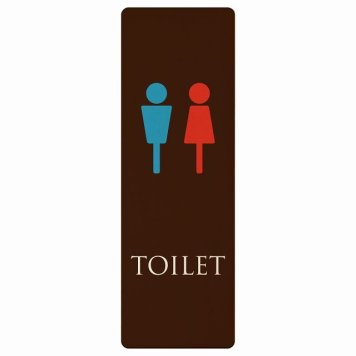 トイレ プレート 木製 男女マーク ブラウン＆カラー 長方形 縦書き 9x27cm ドア サインステッカー ピクトサイン トイレマーク表示 案内 注意 施設 御手洗 TOILET おしゃれ シンプル 安全対策