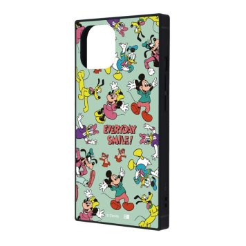 iPhone 15 / 14 / 13 ディズニー / KAKU 衝撃吸収 バンパー スクエア ハイブリッドケース / ミッキー&フレンズ_総柄 ※送料無料(ポスト投函)