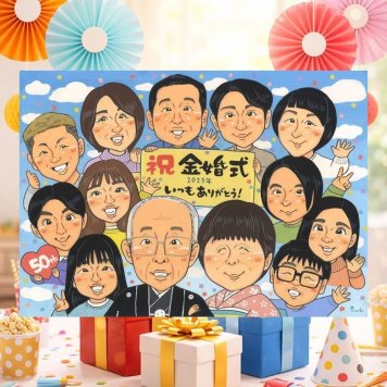 結婚記念日のお祝いに、笑顔を届ける似顔絵はいかがですか。 ギフト 似顔絵 金婚式 贈り物 プレゼント 名入れ 手描き 結婚記念日 長寿 お祝い 誕生日 大人数 ご両親 家族 ご夫婦 祖父 下書き確認 名入れ 修正無料 そっくり サプライズ 一生もの 喜ばれる 感謝 結婚50周年 一生もの 長寿 宝物 記念日 オーダーメイド 長寿祝い 色紙 応援 お祝い返し 節目 おすすめ 披露宴 大量注文 キレイ