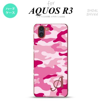 SH-04L SHV44 R3 AQUOS R3 スマホケース カバー ウッドランド 迷彩 D ピンク +アルファベット nk-r3-1150i