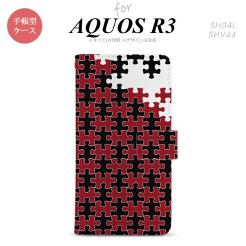 SH-04L/SHV44 AQUOS R3 手帳型スマホケース カバー パズル 黒 赤  nk-004s-r3-dr1204