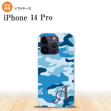iPhone14 Pro iPhone14 Pro スマホケース 背面ケースソフトケース ウッドランド 迷彩 C 青 +アルファベット 2022年 9月発売 nk-i14p-tp1154i
