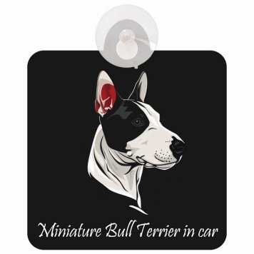 Miniature Bull Terrier ミニチュアブルテリア Bタイプ 車 窓ガラス 吸盤タイプ 犬 かっこいい おしゃれ イラスト付 DOG IN CAR ドッグインカー ドッグオンボード 安全対策 セーフティサイン デコ 外出 ドライブ カーサイン 吸盤