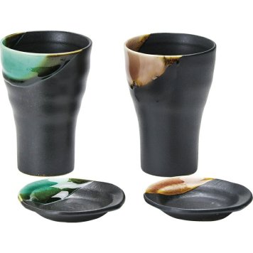 冬の贈り物ご挨拶  釉彩 カップ小皿ペア カップ：直径8.4×12cm、小皿：直径9.5cm