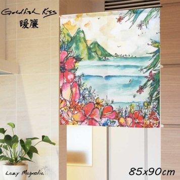 暖簾 のれん おしゃれ 短い 壁掛け タペストリー 目隠し アート 洗面所 脱衣所 脱衣室 かわいい ハワイアン 柄 インテリア 突っ張り棒 模様替え 間仕切り ハワイ ハワイアン雑貨 プレゼント ギフト ビーチ  90×85cm