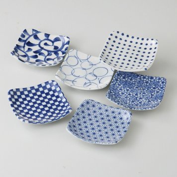 藍染角小皿揃 磁器 美濃焼 やきものの里から、暮らしを贈ります。　ギフト 食器 セット テーブルウェア