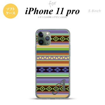 iPhone11Pro iPhone11 Pro スマホケース ソフトケース エスニック ボーダー 青 +アルファベット メンズ レディース nk-i11p-tp1562i
