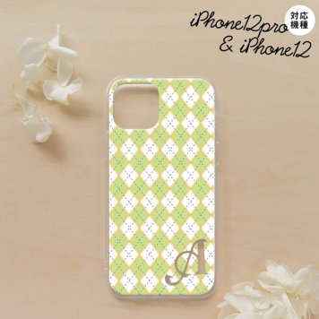 iPhone12/iPhone12pro iPhone12 / iPhone12pro スマホケース ソフトケース アーガイル 緑 グレー +アルファベット メンズ レディース nk-i12-tp1407i