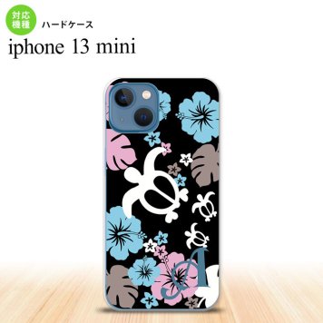 iPhone13mini iPhone13 mini ケース ハードケース ホヌ ハイビスカス 黒 +アルファベット  nk-i13m-1106i