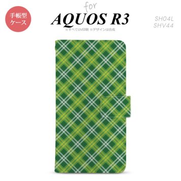 SH-04L/SHV44 AQUOS R3 手帳型スマホケース カバー バイアスチェック 緑  nk-004s-r3-dr435
