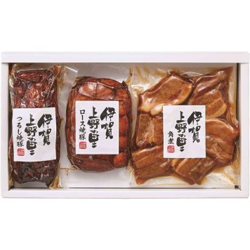 夏の贈り物お中元 豚角煮＆焼豚セット 伊賀上野の里 豚角煮（180g）・ロース焼豚（175g）・つるし焼豚（170g）×各1