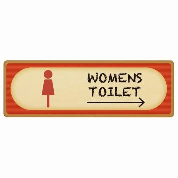トイレ プレート 木製 WOMENS レトロ デザイン 右 矢印 長方形 18x6cm 方向案内 進路ドア サインプレート ピクトサイン トイレマーク表示 案内 注意 施設 御手洗 TOILET おしゃれ シンプル 安全対策