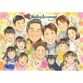 贈り物 結婚記念日 似顔絵 名入れ ギフト 手描き プレゼント ルビー婚式 結婚記念日 記念日 お祝い 結婚40周年 大人数 両親 夫婦 お父さん 家族 ご夫婦 名入れ 下書き確認 修正無料 宝物 かわいい そっくり 一生もの 思い出 記念 40周年 感謝 節目 実績多数 喜ばれる 親孝行 オーダーメイド 感動 笑顔 サプライズ 記念品 新規 受賞 引退 2人