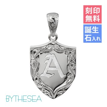 ハワイアンジュエリー イニシャル ペンダント トップ 刻印 無料 誕生石入れ可 エンブレム イニシャル シルバー925 ネックレス チェーン別売 ペンダントヘッド BY THE SEA バイザシー メンズ レディース 誕生日 プレゼント ハロウィン 【品番：SP315】
