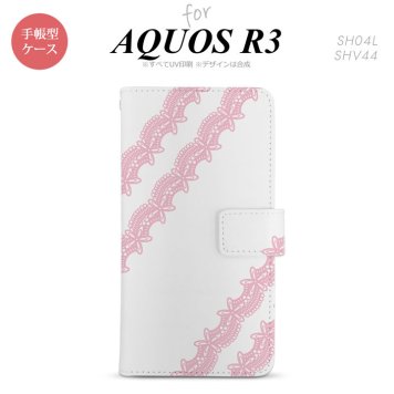 SH-04L/SHV44 AQUOS R3 手帳型スマホケース カバー レース ピンク  nk-004s-r3-dr1095