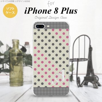 【iPhone8Plus】【スマホケース/スマホカバー】【アイフォン8プラス】iPhone8Plus スマホケース ケース アイフォン8プラス イニシャル ドット・水玉 グレー×ピンク nk-ip8p-tp1649ini【メール便送料無料】