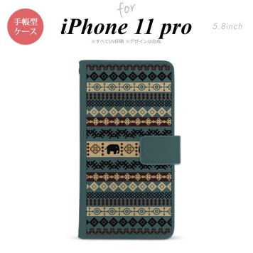 iPhone11Pro iPhone11 Pro 手帳型スマホケース カバー エスニック ゾウ 青  nk-004s-i11p-dr1573