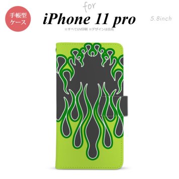 iPhone11Pro iPhone11 Pro 手帳型スマホケース カバー ファイヤー 炎 黒 緑  nk-004s-i11p-dr1305