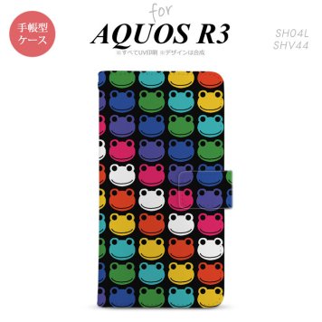 SH-04L/SHV44 AQUOS R3 手帳型スマホケース カバー カエル かえる 黒  nk-004s-r3-dr165
