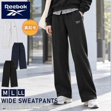 Reebok リーボック スウェットパンツ レディース ワイドパンツ ピンタック イージーパンツ 裏起毛 暖かい ロゴ 防寒 スタイルアップ 脚長 スポーツブランド ストリート ルームウェア M L LL 黒 RL-6501 2026FW Karlas