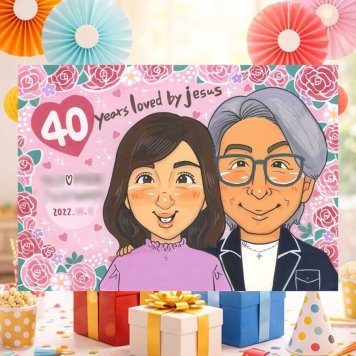 結婚40周年のプレゼントに、名前、日付、メッセージも記載可能。 ギフト 似顔絵 結婚記念日 名入れ プレゼント 手描き 贈り物 結婚40周年 お祝い 記念 ルビー婚式 ご夫婦 家族 ご両親 修正無料 下書き確認 名入れ かわいい 似てる 喜ばれる そっくり 40周年 ルビー婚式 宝物 感謝 一生もの 快気祝い 披露宴 引っ越し 応援 白寿祝い 古希祝い 感謝の品 クリスマス 傘寿祝い 二次会