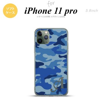 iPhone11Pro iPhone11 Pro スマホケース ソフトケース ウッドランド 迷彩 A 青 +アルファベット メンズ レディース nk-i11p-tp1152i