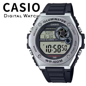箱なし カシオ 腕時計 メンズ ブラック シルバー デジタル CASIO 海外モデル 10年電池 100m防水 デュアルタイム ストップウォッチ タイマー アラーム LEDライト スポーツ プレゼント ギフト 成人 卒業 入学