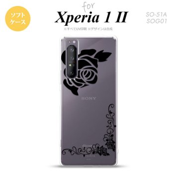 Xperia 1 II 5G スマホケース 背面カバー ストラップホール有り ソフトケース バラ A クリア 黒 ストラップホール おしゃれ かわいい かっこいい メンズ レディース nk-xp12-tp1065